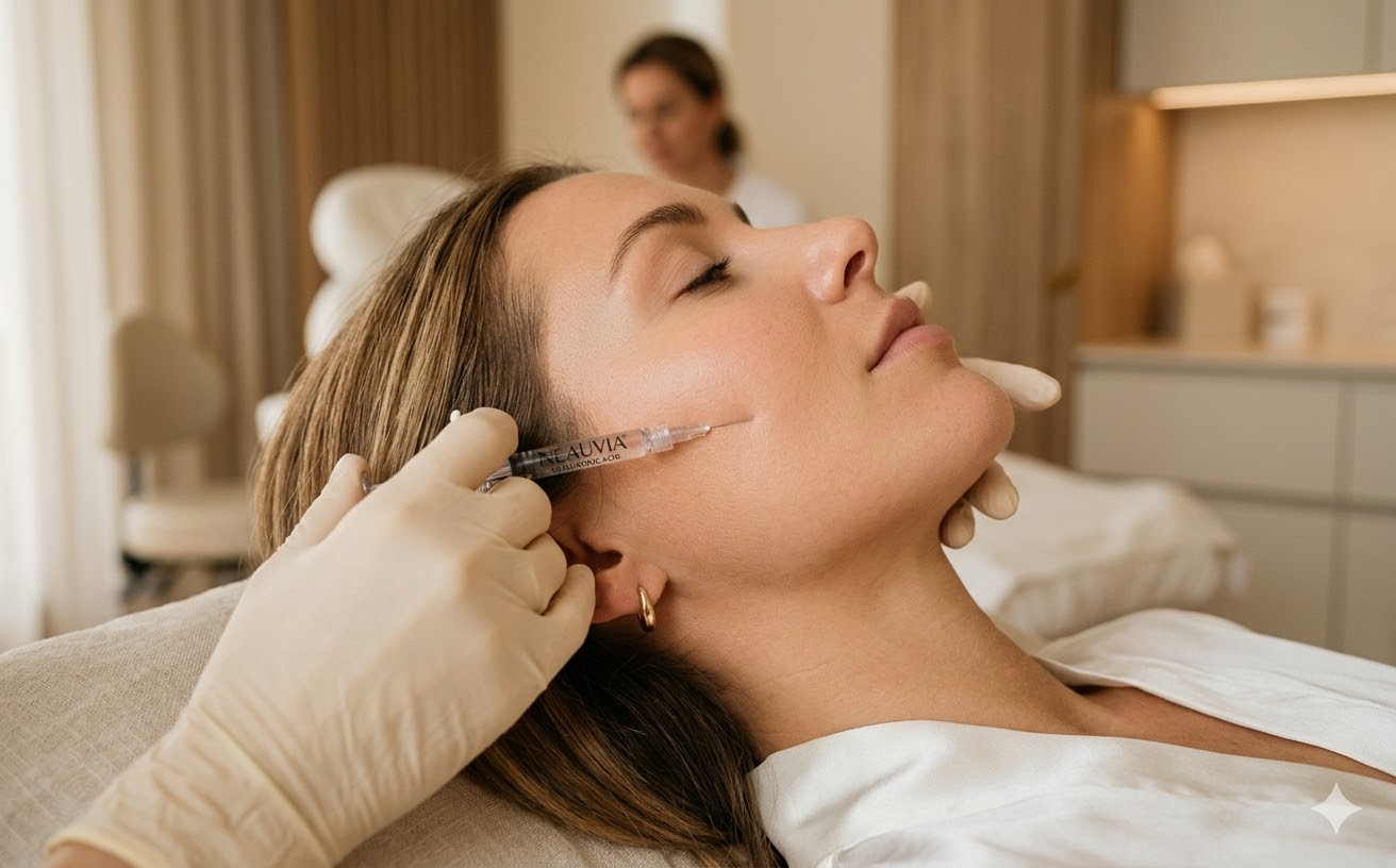 Exion Body Behandlung mit feiner Injektion an der Gesichtskontur